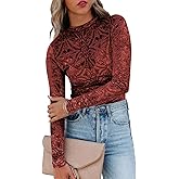 miduo Womens Velvet Burnout Top Crew Neck Long Sleeve Slim Fit Shirt Blouses Tops