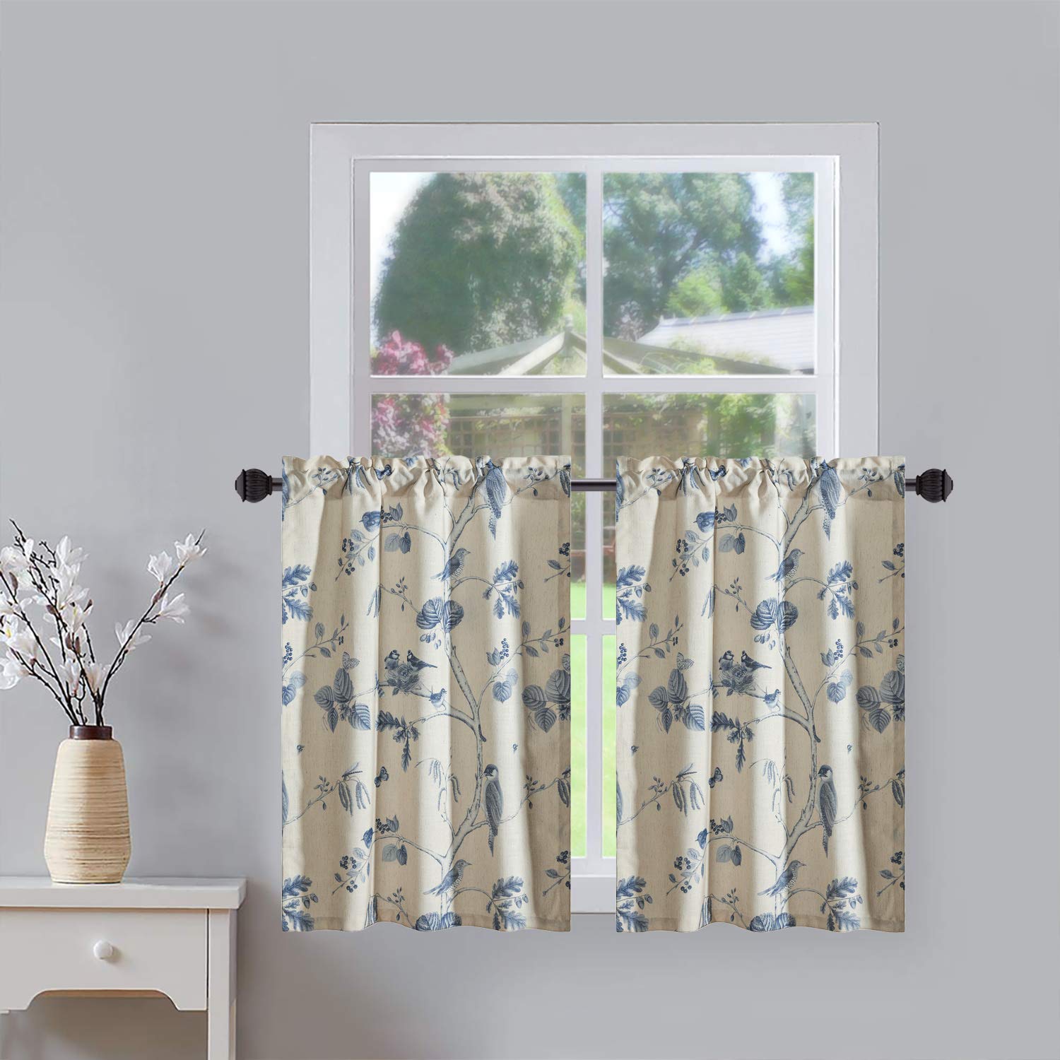 Leeva Kitchen Window Animal for Dining Room Classic Blue, Energy Saving Decorative Small Windows Tiers Curtains and Drapes for Studio Bedroom, 2 Panels, 30 x 36 cm