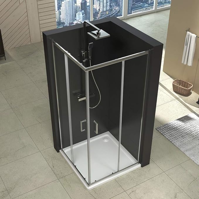 90 x 100 x 195 cm Duschabtrennung Schiebetür Dusche Duschkabine NANO Glas Eckeinstieg Eckdusche