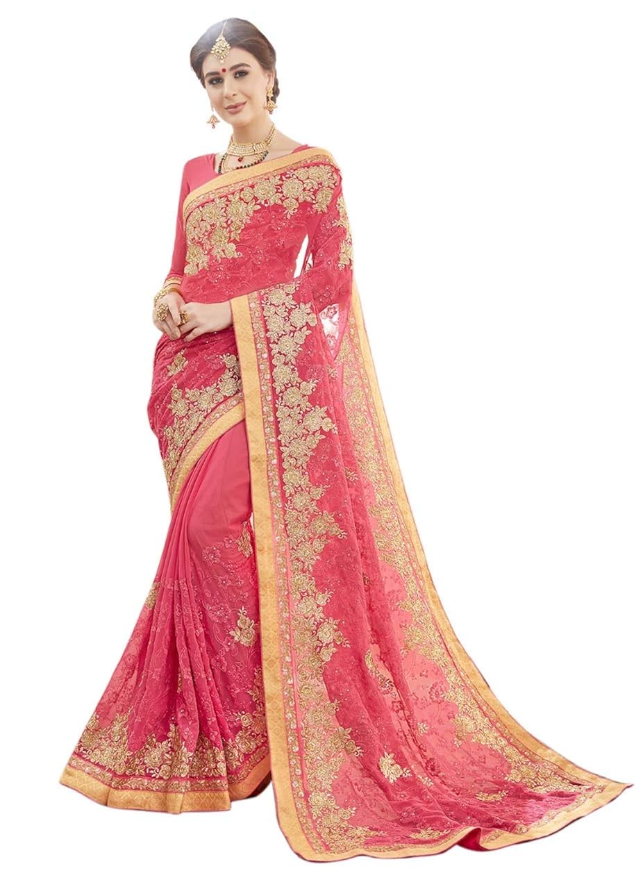 miodis fashion chiffon saree with blouse piece (heena peach_peach_free size)