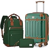 LARVENDER Luggage Sets 3 Piece Expandable Carry on Luggage 22x14x9 Airline Approved Hardshell Suitcase with Wheels TSA Lock, Lightweight Suitcase Set for Women with Travel Backpack, Green