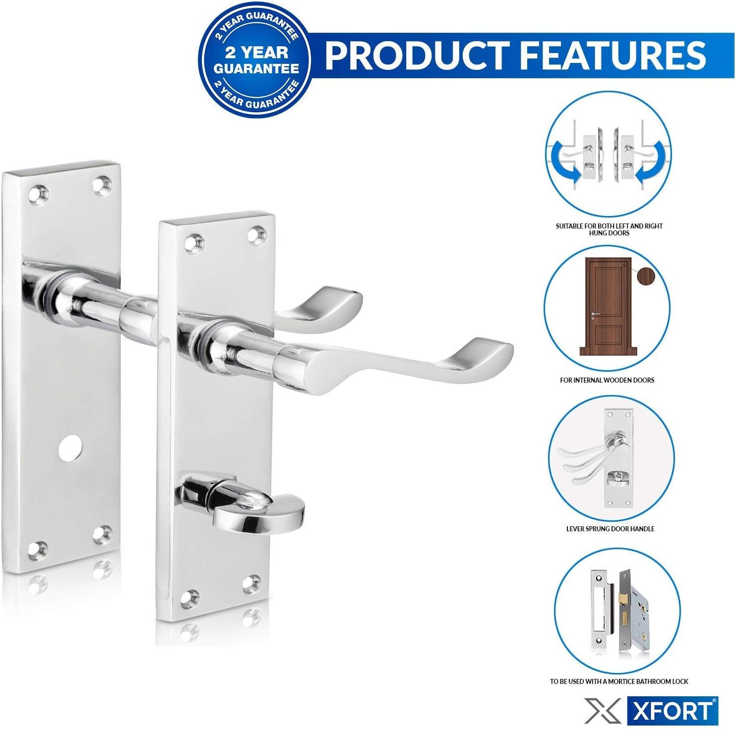 XFORT® Scroll Bathroom Polished Chrome Door Handles, Elegant Door Handle Set, Victorian Curved Handle Design - Image 3