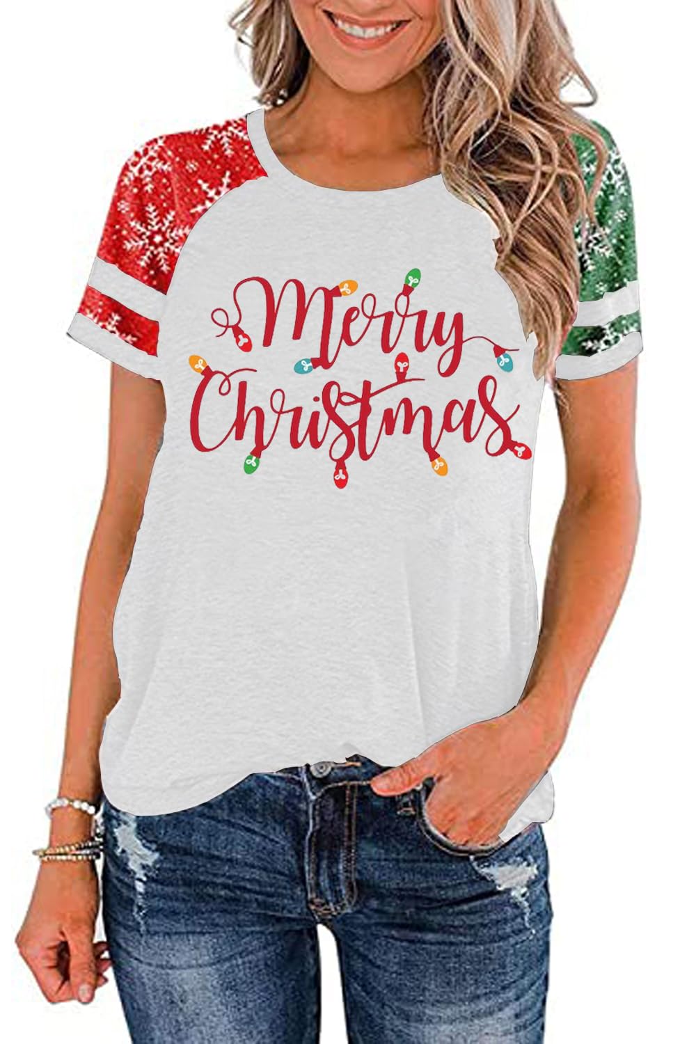 Ovazly Christmas Shirt for Women Raglan Sleeve