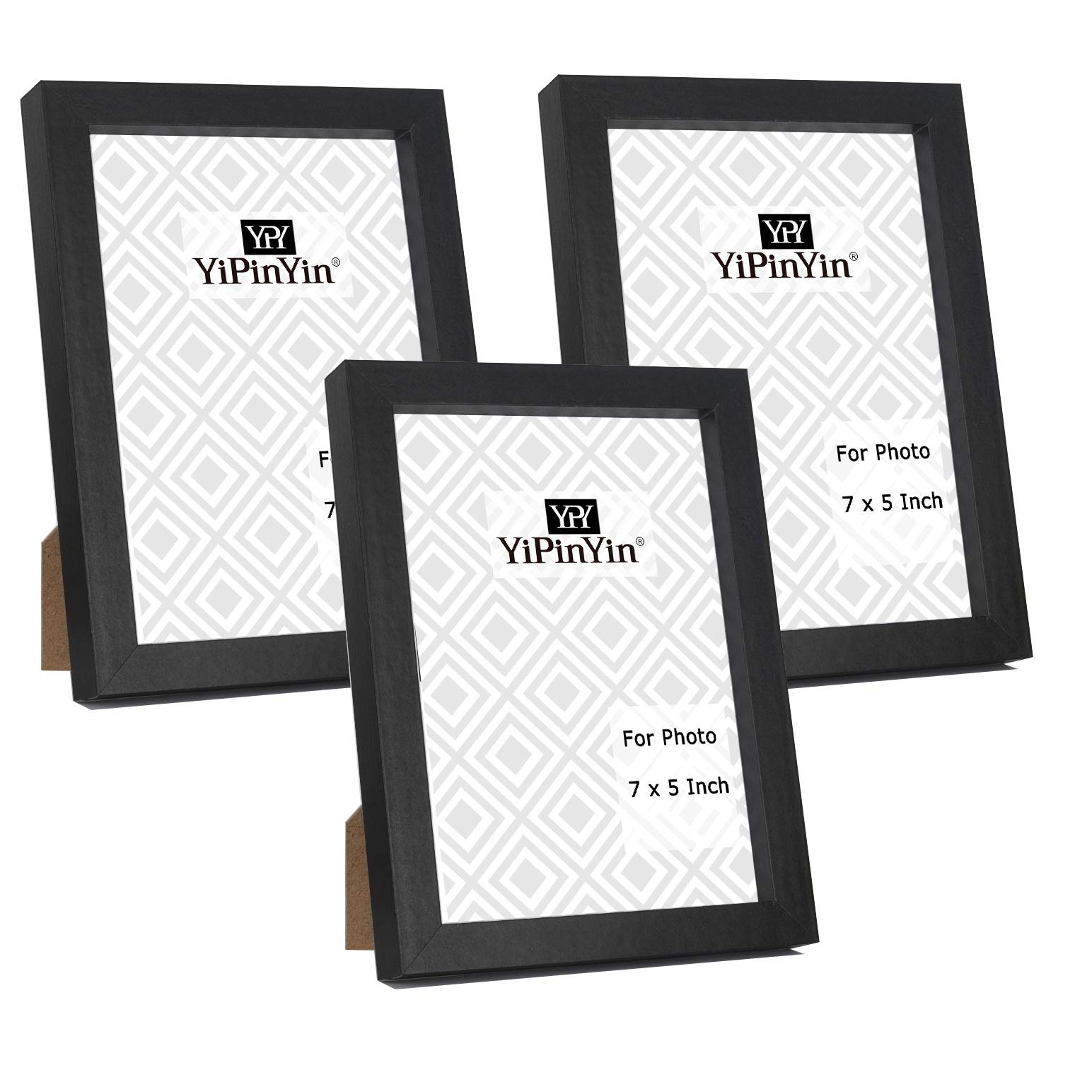 5x7'' (17.8x14.7cm) Boxed Gallery Photo Frames Set of 3 – Black MDF Picture Frames with Perspex Window for Tabletop or Wall Mount, Ideal for 5x7 Photos, Home Decor & Gifts