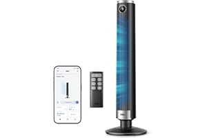 DREO Smart 40”-45” Tower Fan for Bedroom, Adjustable Height, 28 ft/s Velocity, DC Motor, 9 Speeds, 4 Modes, 90°Oscillating, S