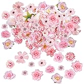 Yymobt Faux Flower Heads Small Artificial Flowers for Crafts Mini Silk Fabric Floral Heads Fake Rose Daisy Peony for Garland Wedding Party Wreath Graduation DIY Party Home Decor(48 Pcs, Pink)