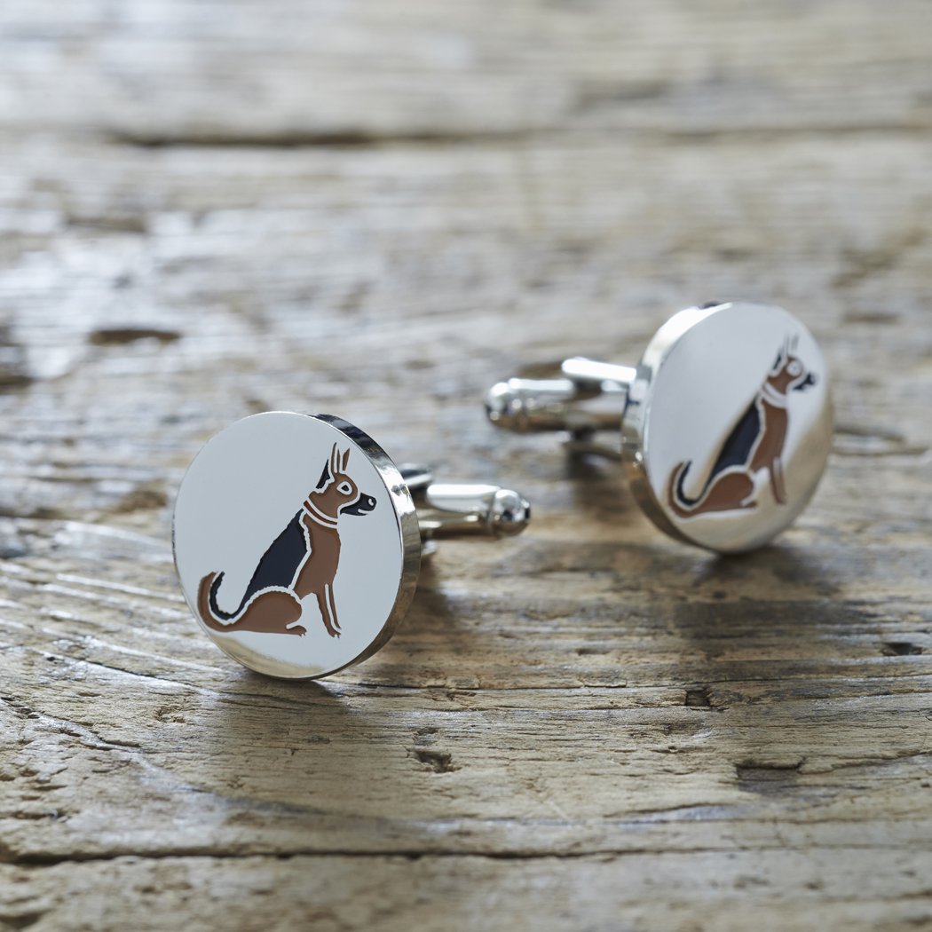 Sweet William German Shepherd Silver Plated Cufflinks