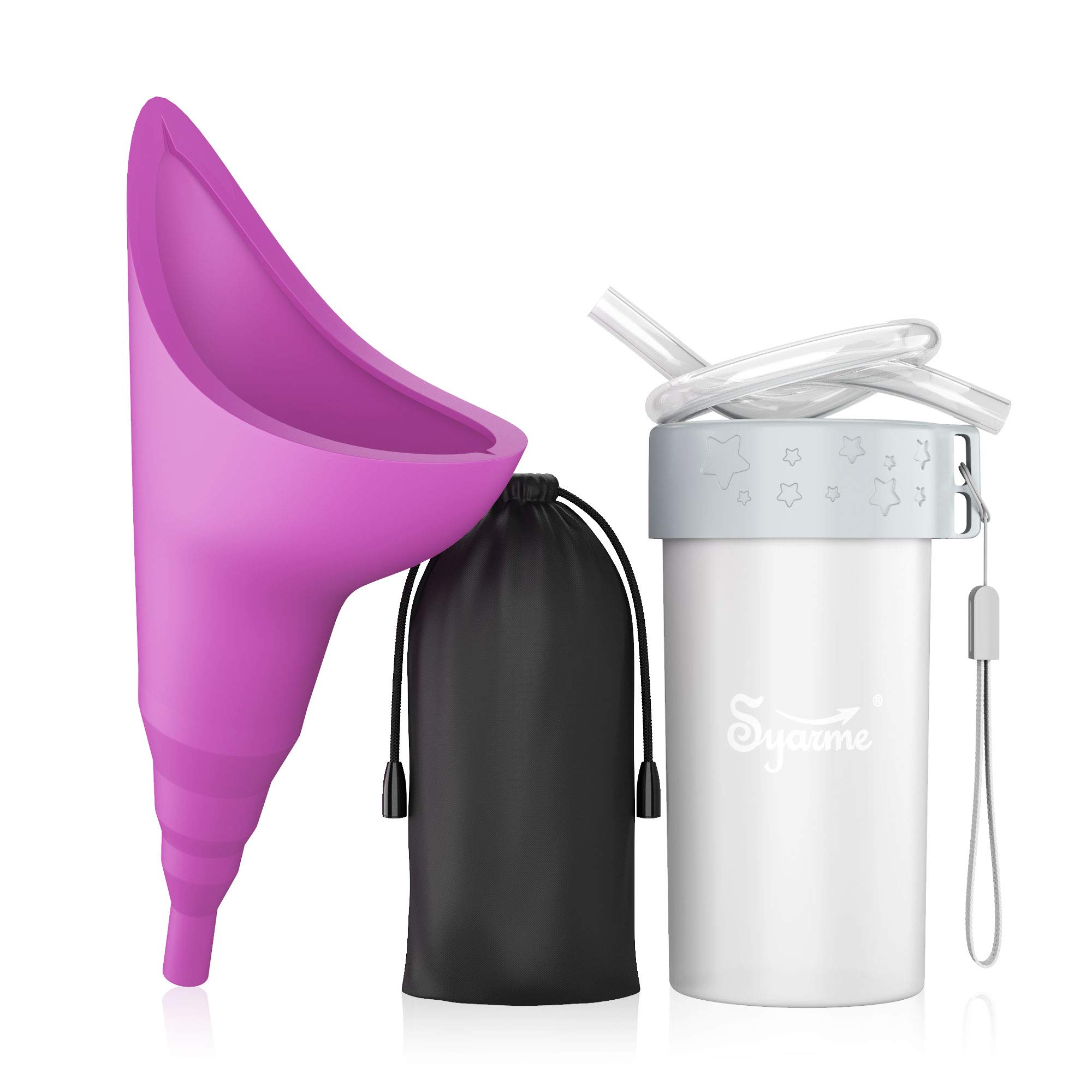 Syarme Female Urination Device,Portable Reusable Urinal Funnel with Extension Tube,Small Folding Storage,Suitable for Travel,Festivals,Camping,Traffic Jams,Etc,Includes Waterproof Bag,Waterproof Cup