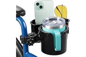 JOYTUTUS Wheelchair Cup Holder, 2-in-1 Walker Cup Holder with Storage Box, Cup Drink Holder for Bottle with Handle, Fit for W