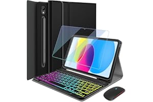Backlit Keyboard Case for iPad (A16) 11th/10th Generation (2025/2022) with Screen Protector & Mouse, LDSOYIA 7 Color Rainbow 