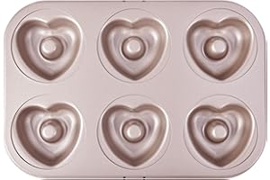 Bakeley Donut Pan 6 Cavity Heart Donut Mold Heavy Duty Steel Non-Stick Heart Shaped Bund Pans Pattern Doughnut Bakeware for O