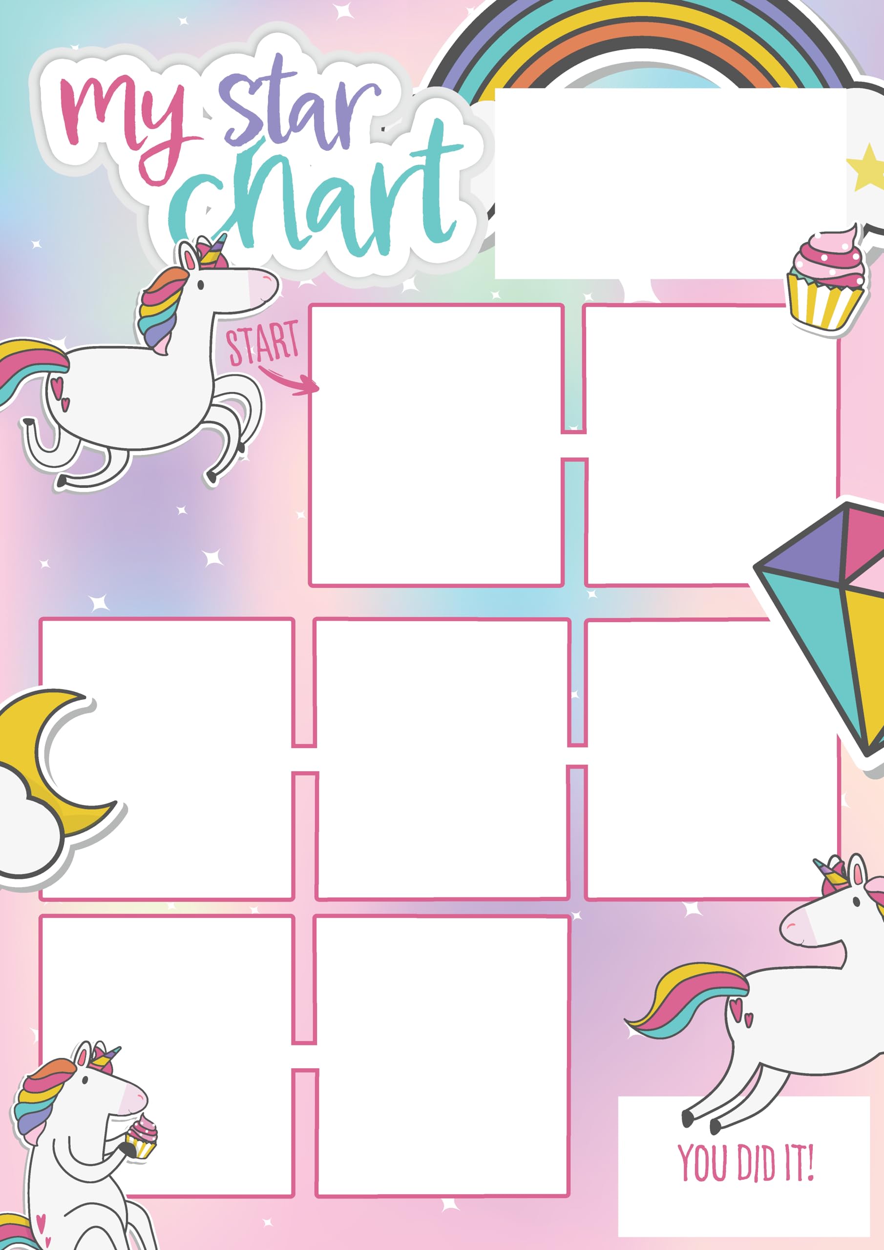 Magnetic Reward Chart for Children, Kids, Toddlers, Boys and Girls with Unicorn Theme and Colourful Star Magnets for Inspiring, Promoting and Recognising Good Behaviour