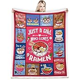 Juirnost Ramen Throw Blanket Just A Girl Who Loves Ramen Blanket Ramen Soup Throw Blanket Ramen Boba Blanket Gift for Girls Loves Noodles Super Soft Lightweight Blankets 50" x 60"