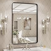 LOAAO 24X30 Inch Black Metal Framed Bathroom Mirror for Wall, Matte Black Bathroom Vanity Mirror Farmhouse, Large Rounded Rectangle Mirror, Anti-Rust, Hangs Horizontally or Vertically