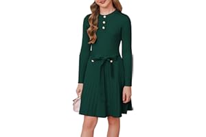 GRACE KARIN Girls Dress Fall Winter Sweater Long Sleeve Cable Knit Button Casual Dresses for Teen Girl 6-14Y