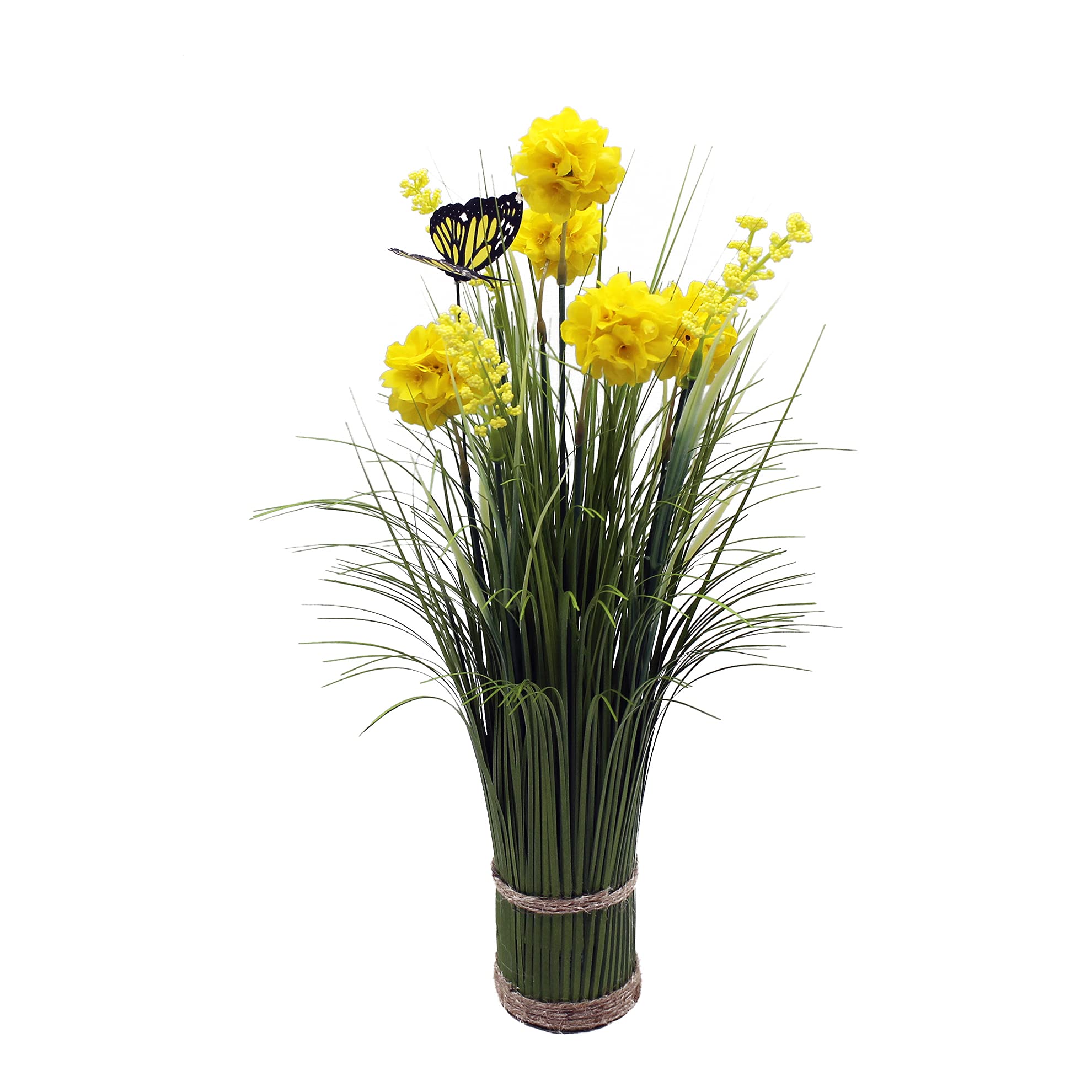 HASWITDA Artificial Faux Floral Grass Bouquet Small Fake Flower Plant Arrangements Free Standing Table Centrepiece Decoration Outdoor Garden Indoor Home Office Hotel Party Wedding Ornament Yellow