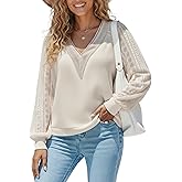 CUPSHE Women's Casual Long Lace Sleeve V Neck Tops 2025 Fall Loose Shirts Blouse