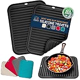 Silicone Trivets for Hot Dishes, Pots, Pans (2 Pack) - Heat-Resistant Pot Holders for Kitchen Countertop Mats - Silicone Trivet Mat (9 x 12 Inch) - Multipurpose Counter Pads (Black)
