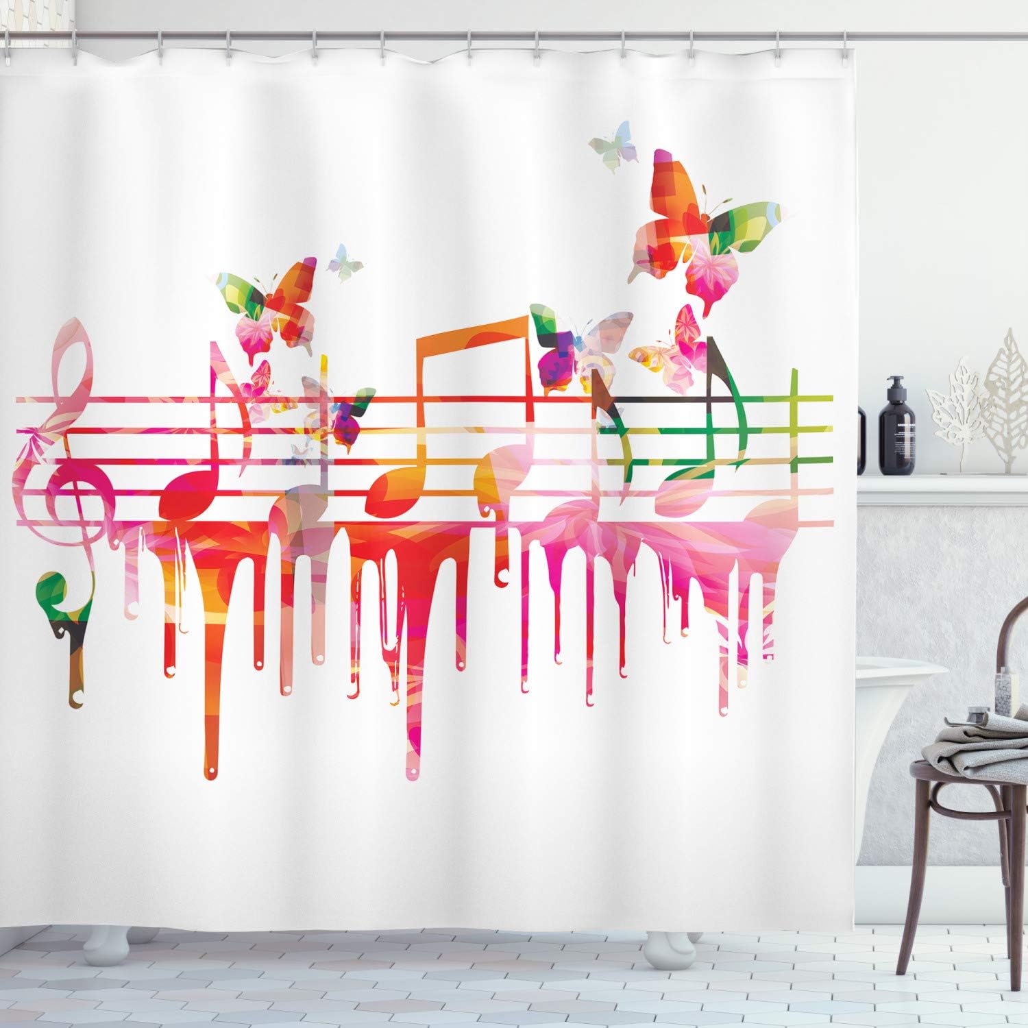 Ambesonne Music Shower Curtain, Colorful Artwork Music