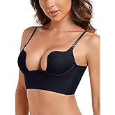 HANSCA Women's Deep Plunge Low Cut Backless Bra Push Up Seamless Underwire Bra with Padded Convertible
