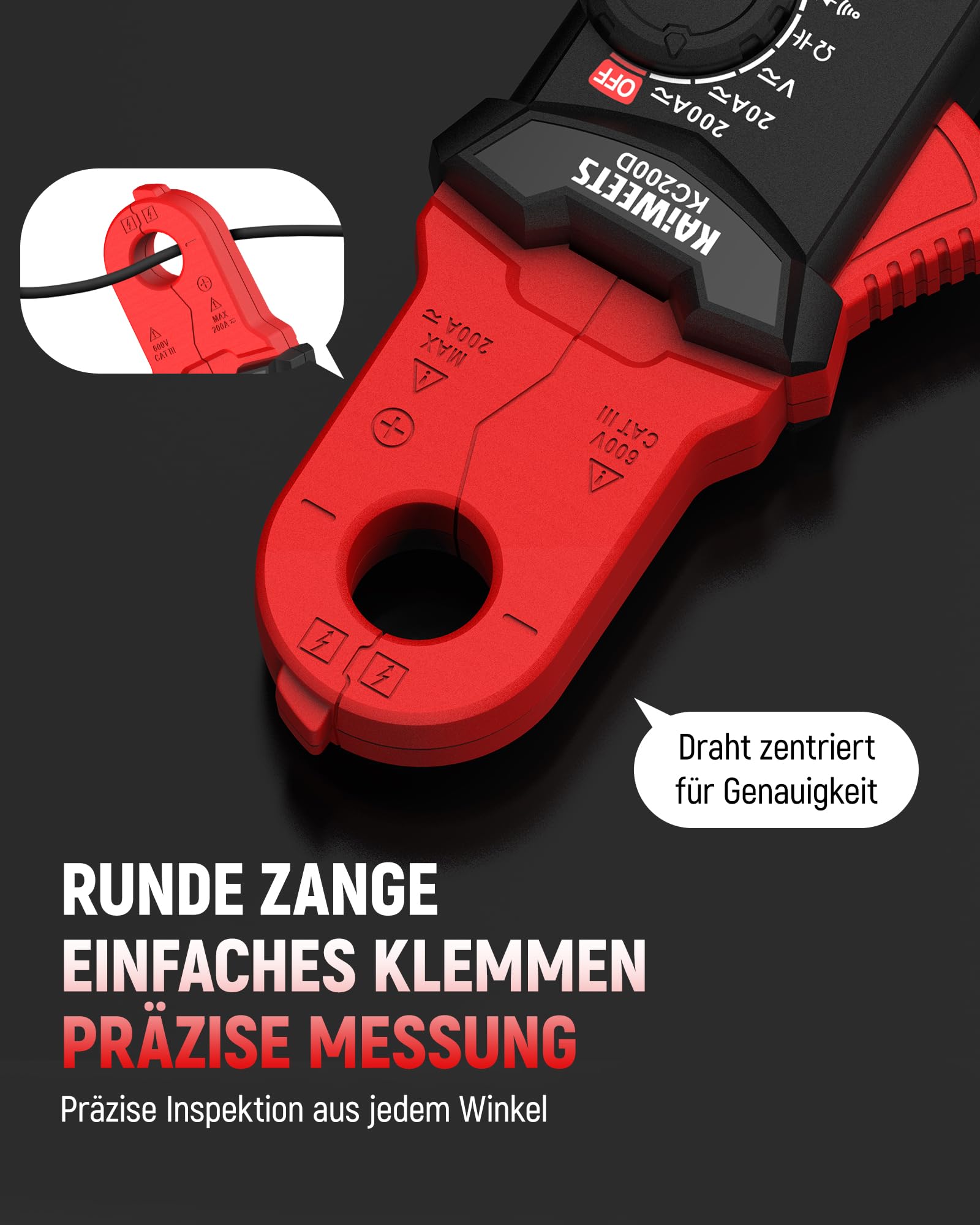 KAIWEETS Stromzange Digital True RMS, Mini Strommesszange AC/DC 2000 Counts NCV Spannungsprüfer Widerstands, Kapazitäts, Dioden, Frequenz für Elektriker, Auto Reparatur & HVAC Wartung 2
