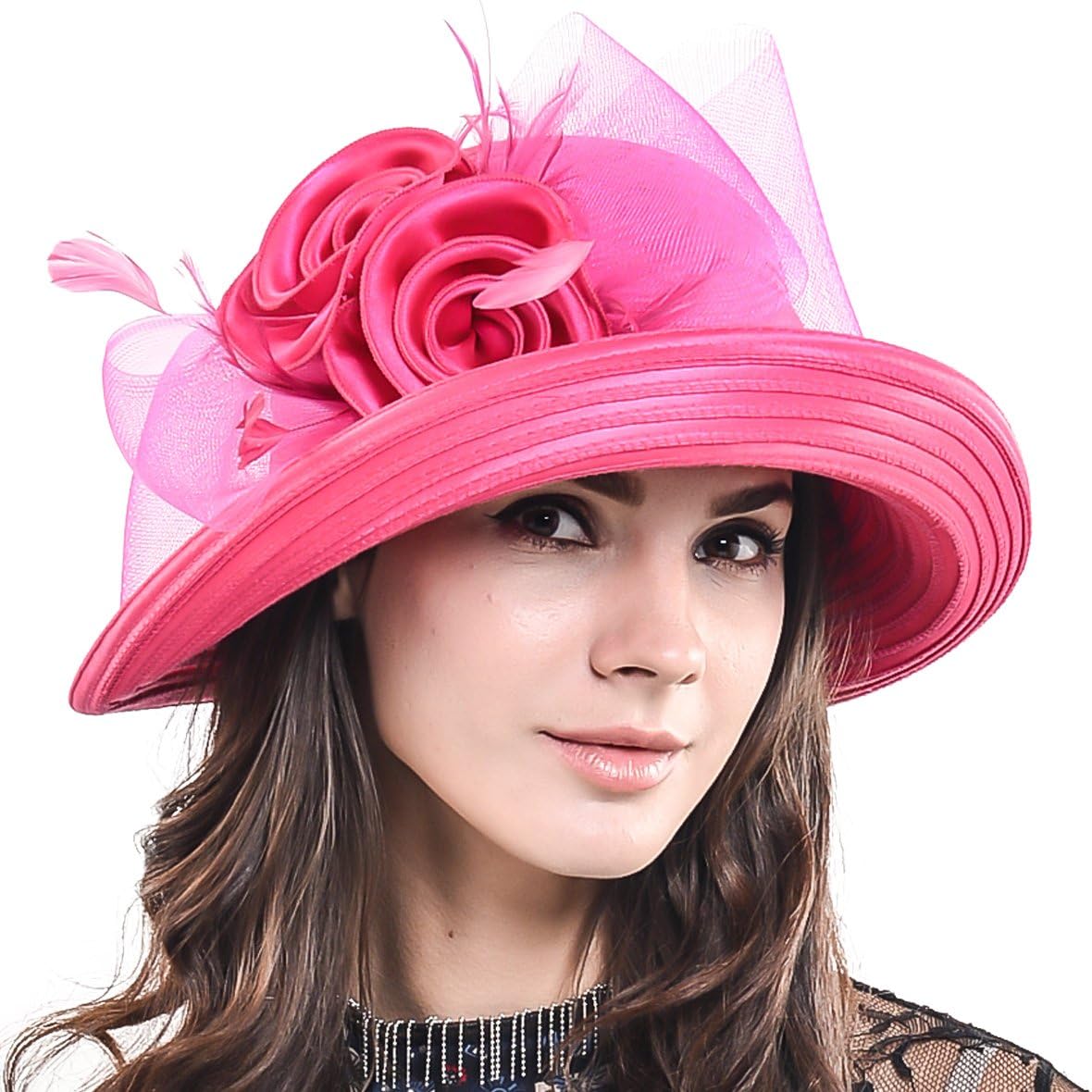 Women Kentucky Derby Dress Church Wedding Party Feather Bucket Hat S608-A