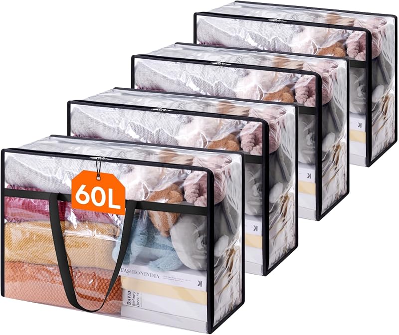 Lifewit 4 Pack 60L Clear Plastic Storage Bags with Handles