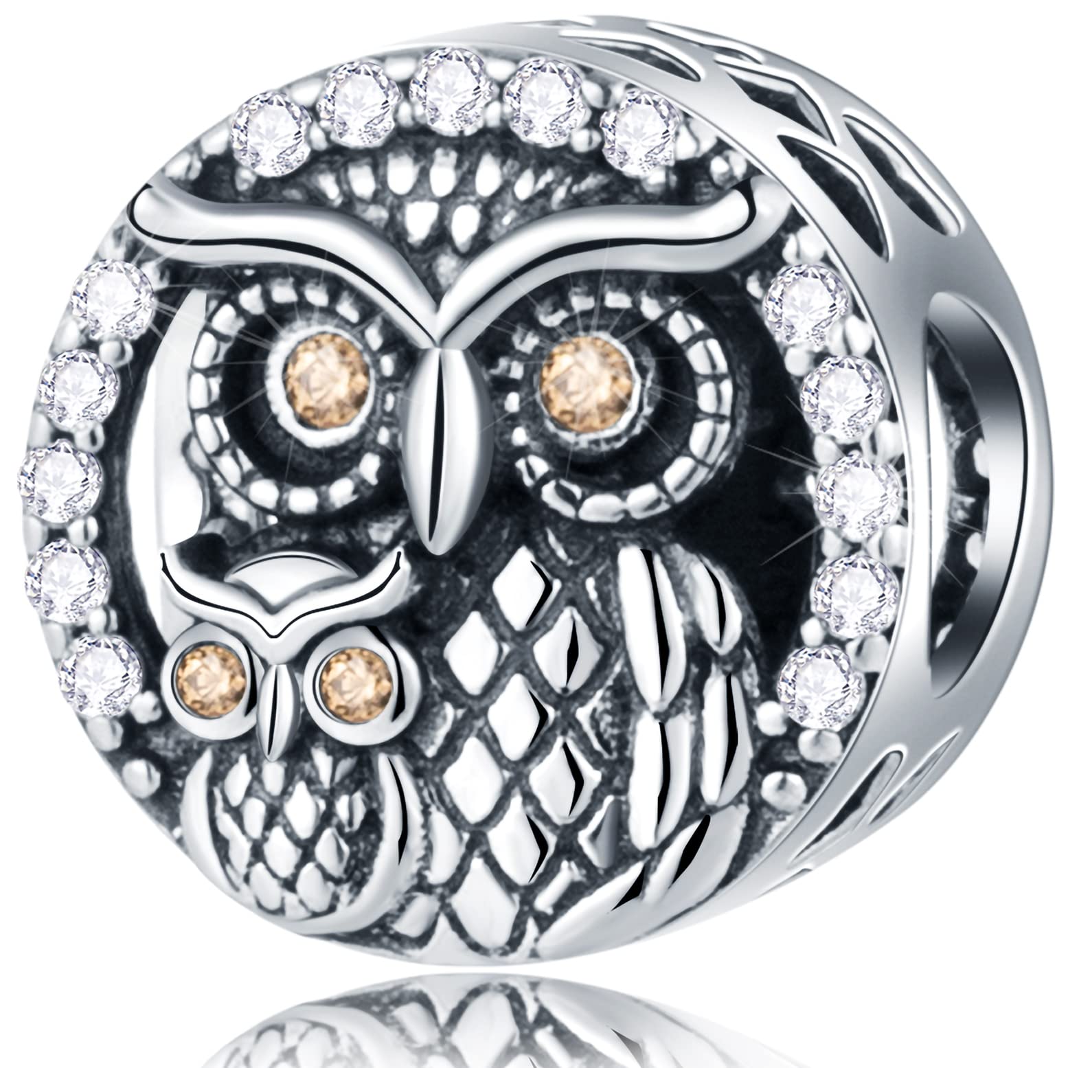 Mum and Baby Owls Charms, fit Pandora First Mothers Day Bracelet, Always by Your Side Owl Family CZ Beads in 925 Sterling Silver, Animal Gifts for Halloween/Mummy/Boy/Girl