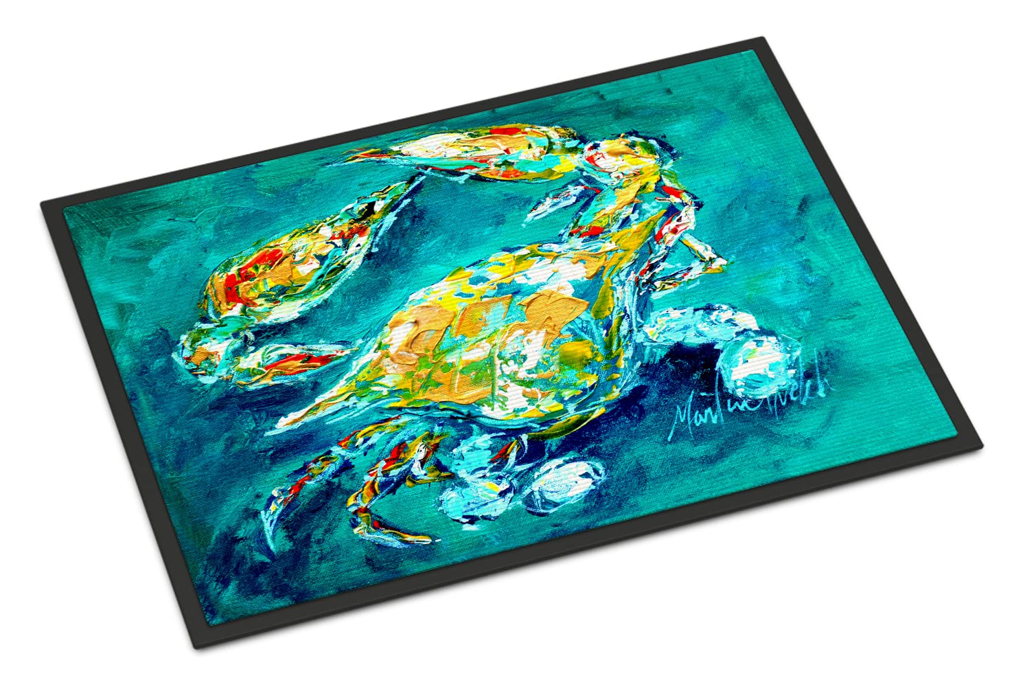 Caroline's Treasures By Chance Crab in Aqua Blue Indoor or Outdoor Mat, 18 inches x 27 inches, Multicolor