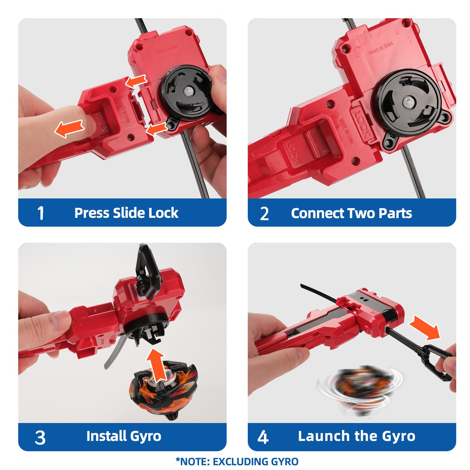 AIBREAY 2 Pack X Winder Launchers, with X Grip for Easy Control,Battling Gyro Accessories (Black+Red)