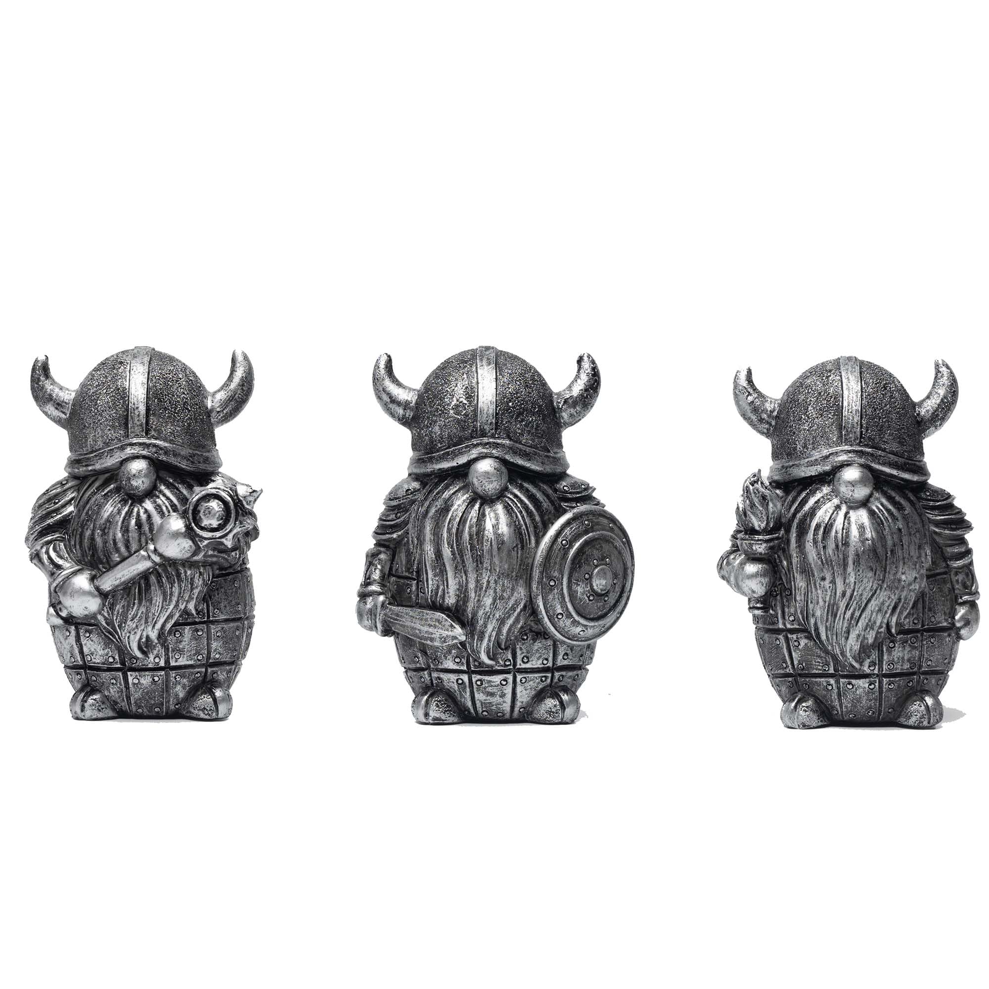 Photo 1 of 3PCS Viking Warrior Gnome Figurines Set-Viking Decor Home Ornament Mini Gnomes for Table,Shelves,Cabinet (Silver)