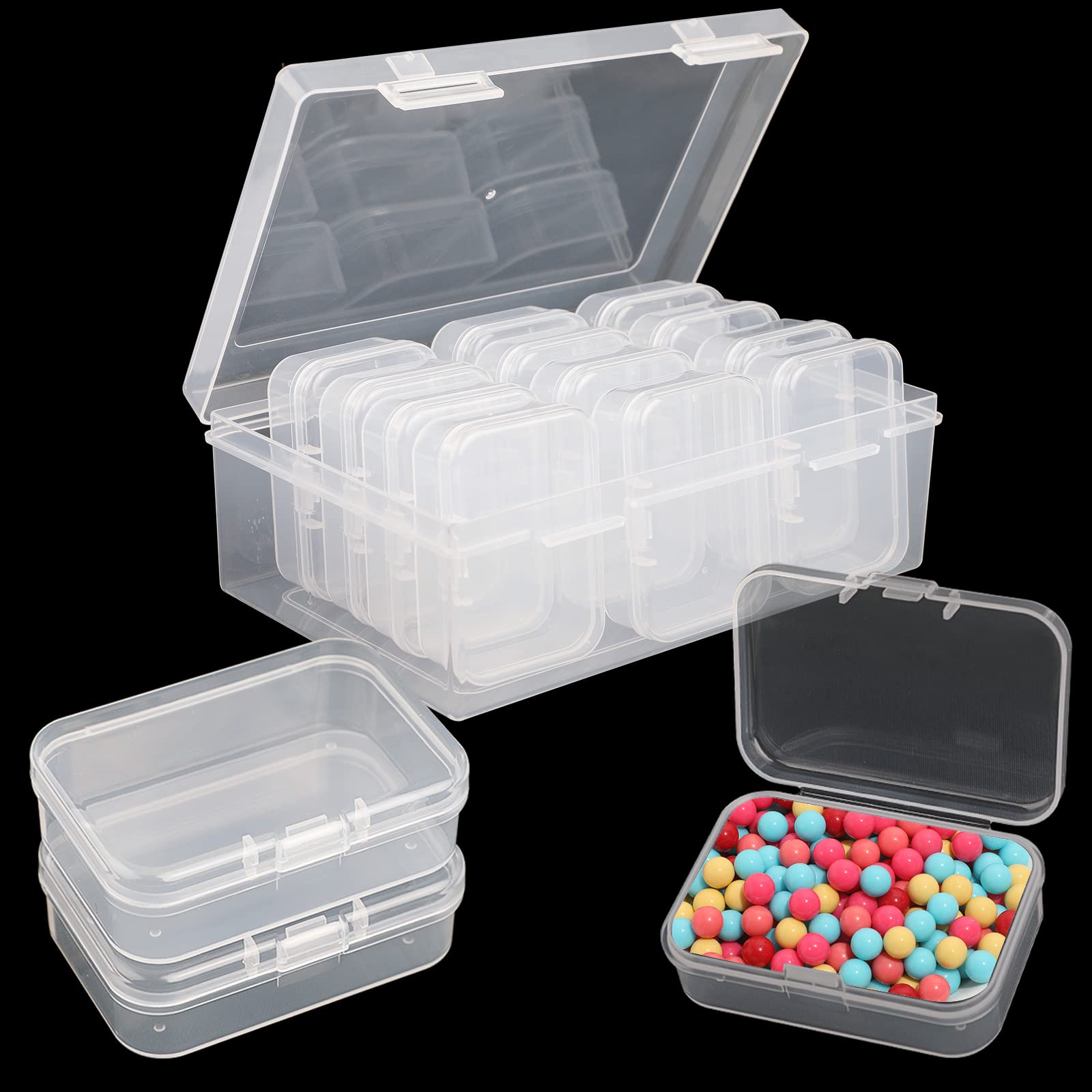 Jogoico Bead Organizer Storage Box 13PCS Small Storage Boxes Plastic Storage Box Mini Clear Bead Storage Containers with Hinged Lid, Rectangle Craft Supply Case for Small Items Jewelry DIY Diamond