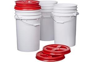 Consolidated Plastics 7 Gallon White Food Grade Buckets + Red Gamma Seal Lids, BPA Free Container Storage, Durable HDPE Pails, Made in USA (3 Pack)