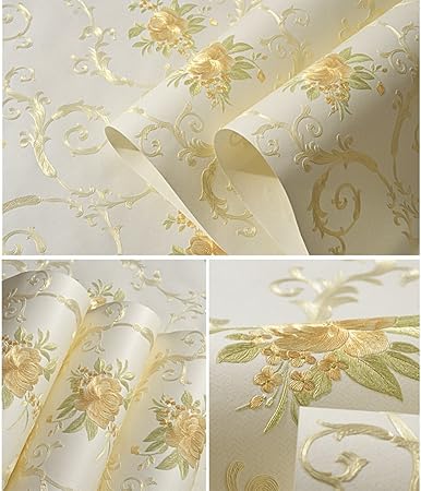 Self Adhesive Yellow Floral Pattern Contact Paper Non Woven Wallpaper Removable Mural Wall Paper For Kitchen Bathroom Furniture Dresser Drawer Shelves Decal Inches By 9 8 Feet Amazon Com