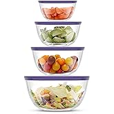JoyJolt Very Peri 8pc Glass Mixing Bowls with Lids Set - Large Nesting Bowls, 2 Qt, Durable, Dishwasher & Microwave Safe