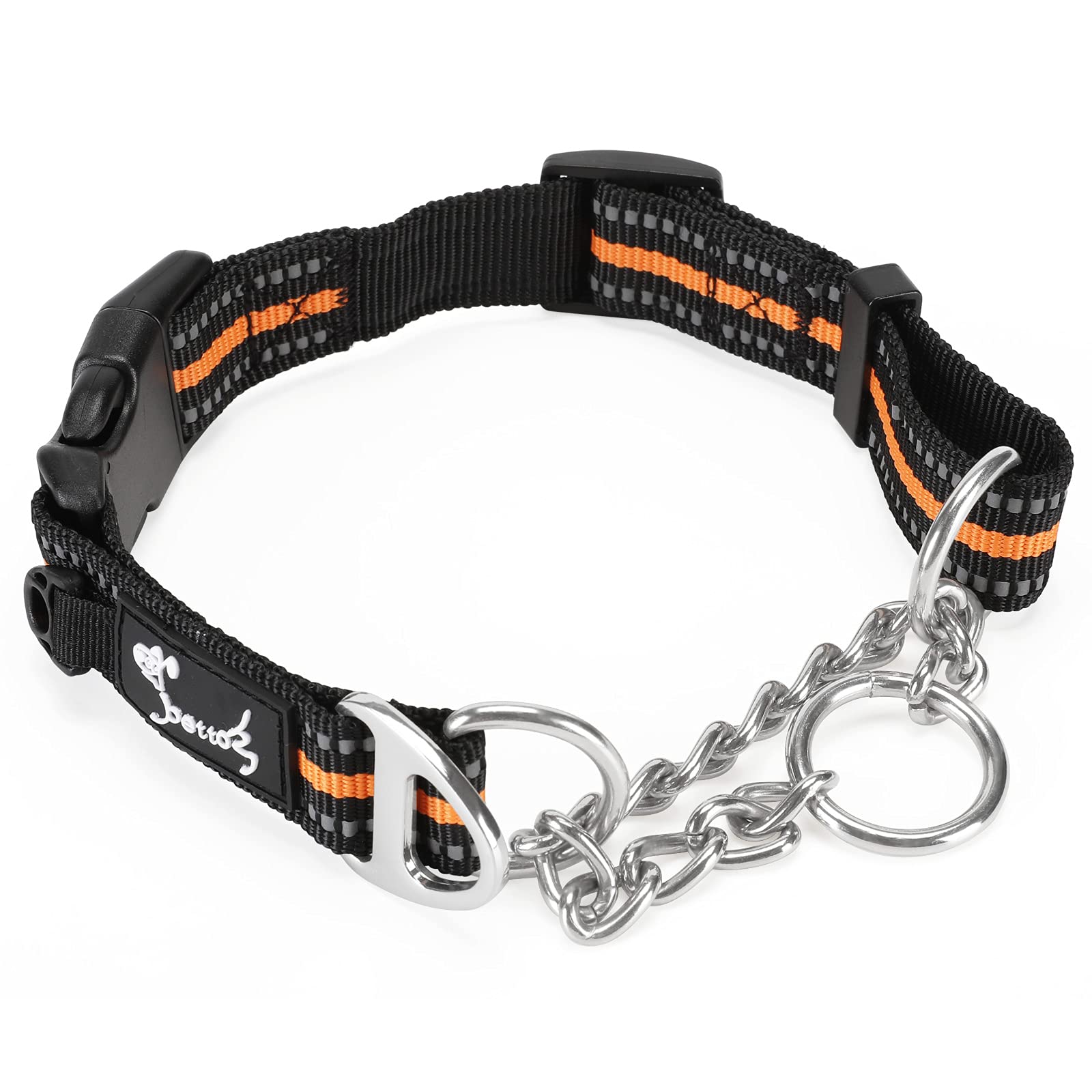 PETTOM Half Choke Collar Small Adjustable Dog Training Collar, Reflective Martingale Half Check Dog Collars, Pet Collar with Quick Release Buckle and ID Ring (S: 37.5-43 CM, Orange)