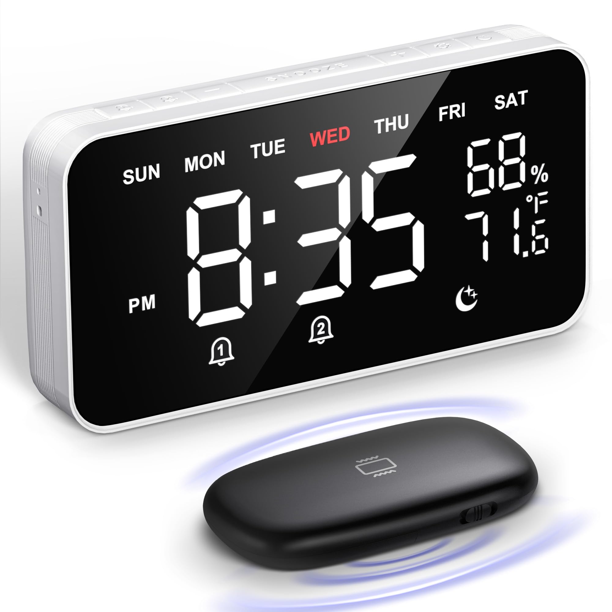 Photo 1 of Dekala Bed Shaker Loud Alarm Clock for Heavy Sleepers Adults, Vibrating Dual Alarm Clocks for Bedrooms, Large Display Auto Dimmer,Temperature & Humidity Detect, 7-Day Programmable,