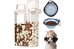 Qulable 3.5b/4L Dog Food Storage Container, Travel Pet Food Container Dispenser with Pour Spout, Food Measuring Cup and 2 FoldableTravel Dog Bowls, Portable Airtight Cat Food Storage