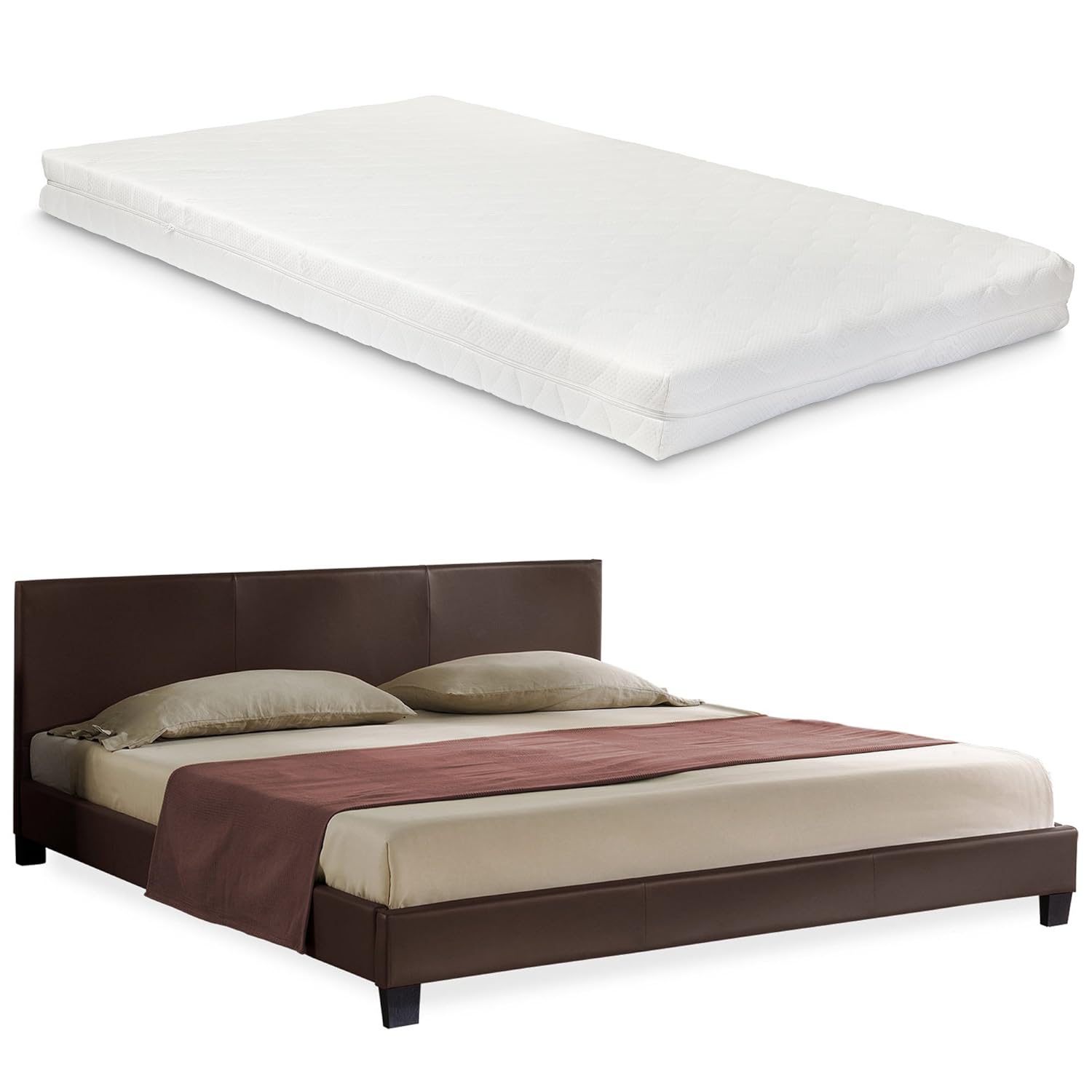 Möbel & Wohnen Polsterbett Matratze 180 x 200 cm Dunkelbraun Kunst