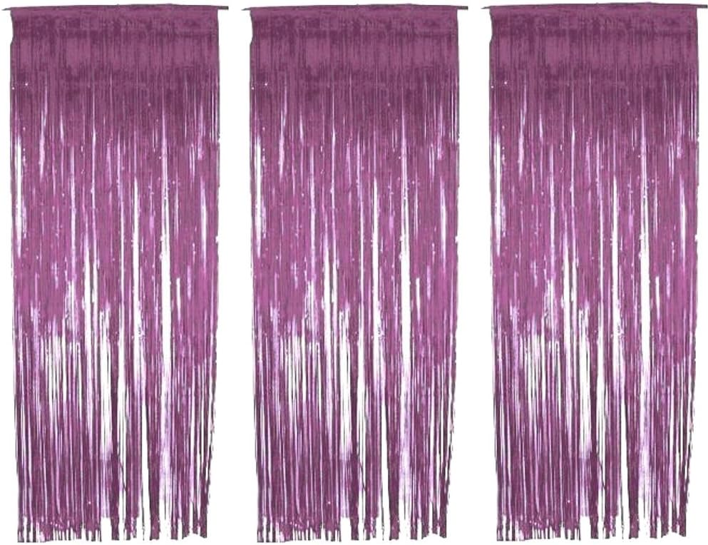 3 x Big/Large 3ft x 8ft Baby Pink Fringe Foil Curtain party tassel (You will receive 3 curtains)