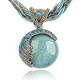 BG&WLing Retro Vintage Bohemian Collar Necklace for Women Boho Teardrop Turquoise Rhinestone Pendant Collars Fashion Jewelry Gifts Mom Grandmother Aunt