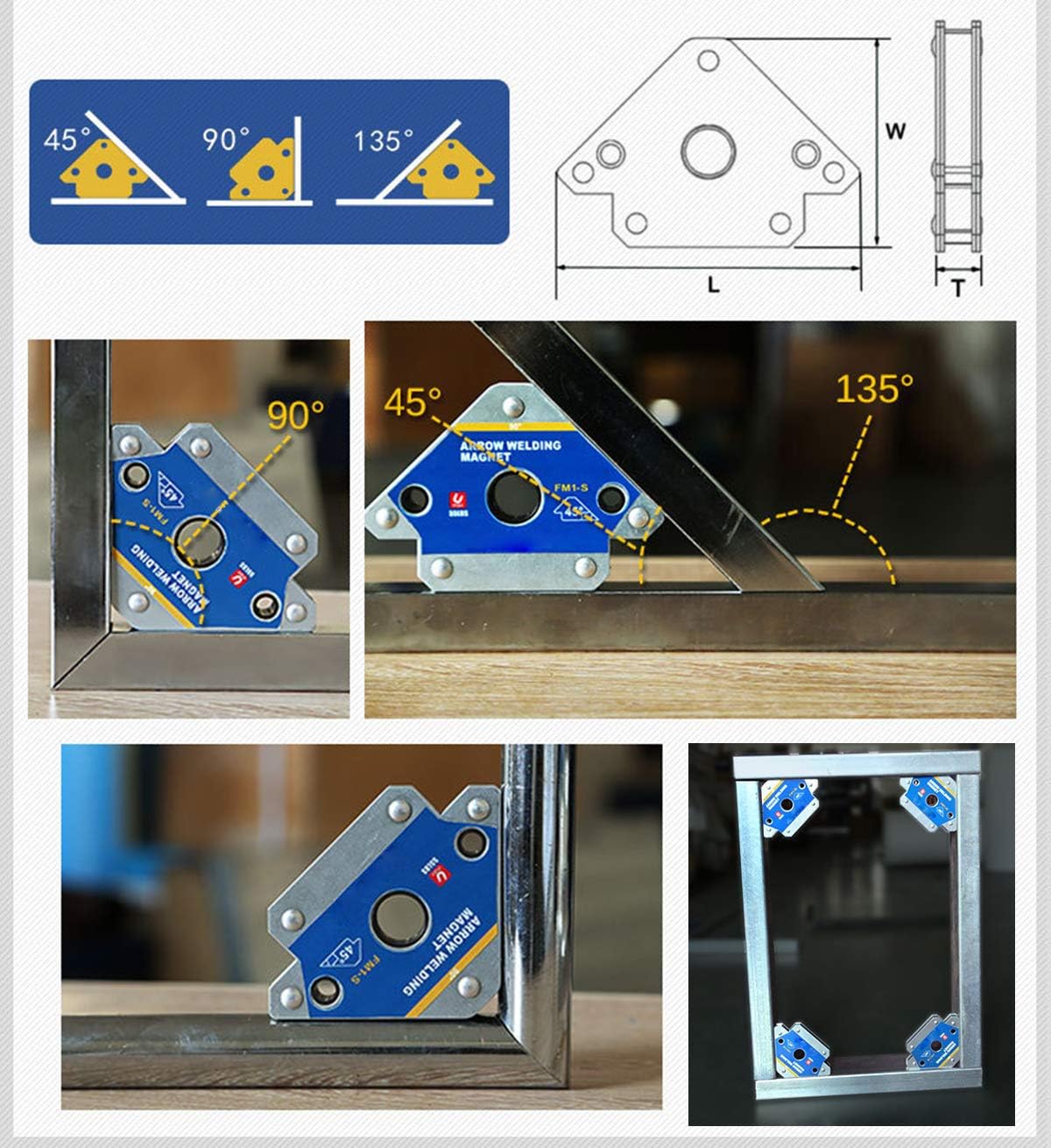 4 Pcs 3" 28 lbs Welding Magnets Strength Strong Welding Magnetic Clamps Arrow Holder Metal Working Mig Tools and Equipment 45, 90, 135 Degree Angle Magnet - - 