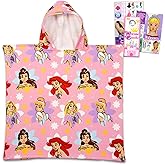 Disney Princess Kids Towel Set for Girls - Bundle with Princess Hooded Bath Towel with Stickers and More | Girls Towel Set