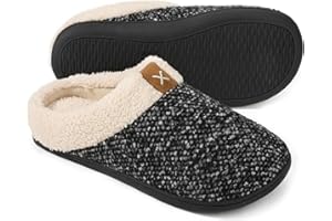 ULTRAIDEAS Mens Slip On Slippers, Sherpa Lined House Shoes with Memory Foam for Indoor Outdoor, Machine Washable