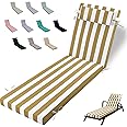 VKETU Outdoor Chaise Lounge Cushion, High-Density Foam Fill Patio Furniture Bench Cushions with Ties, Thicken Waterproof Replacement Back Chaise Cushions for Pool, Sand Beach (Yellow White Stripes)