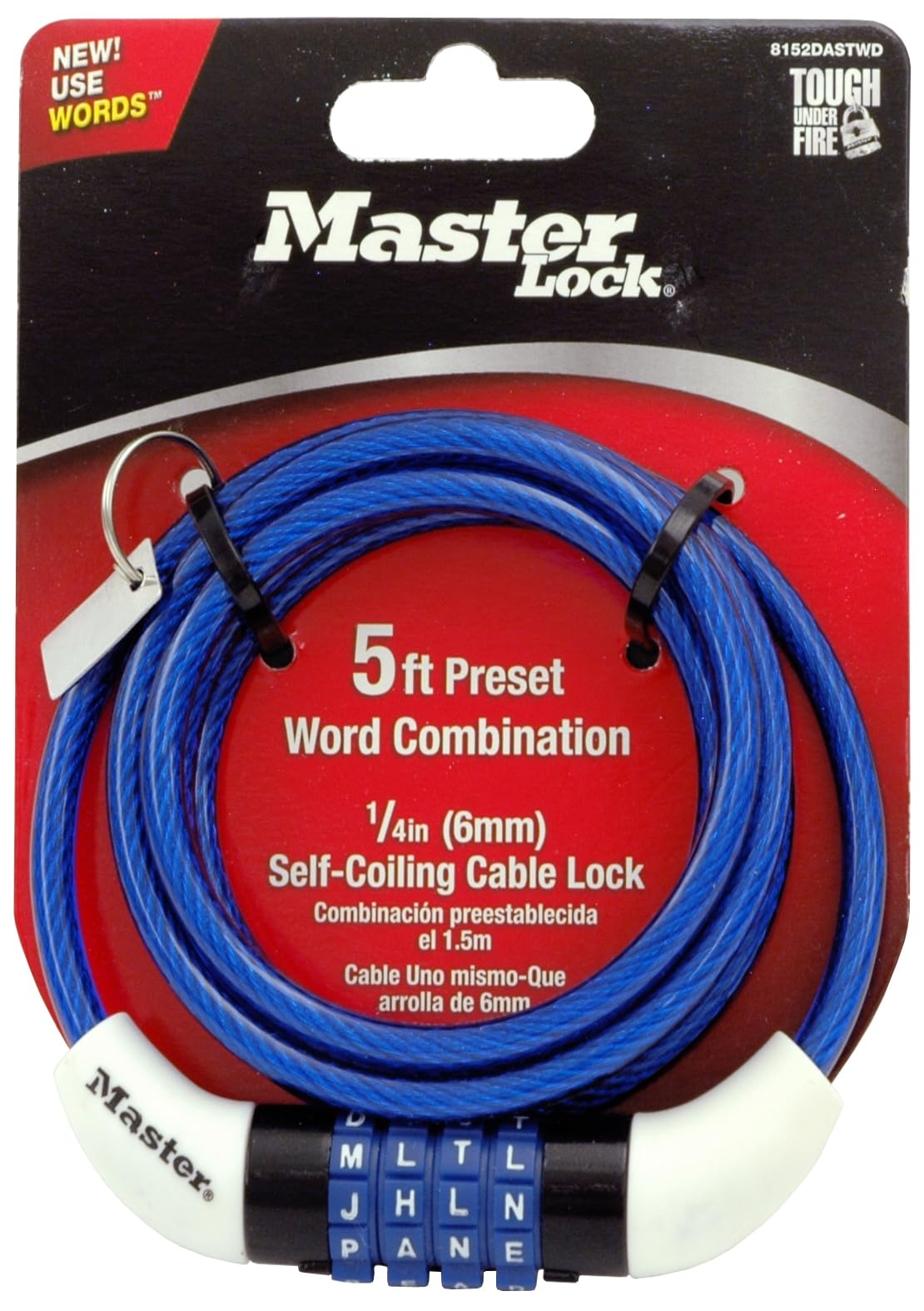 Master Lock 8152DASTWD Self Coiling Cable Lock, Yellow, Pack of 1