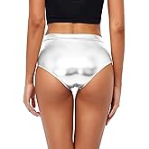 Kepblom Metallic High Waisted Booty Shorts Women's Shiny Cheeky Dance Festival Rave Bottoms
