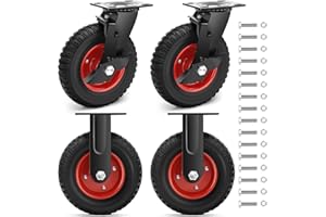 Nefish 8 Inch Heavy Duty Outdoor Casters 2200 LBS, Durable Large Casters Wheels Set of 4, Industrial Grade Rubber Castors with Knobby Tread for Trolley, Industrial and Chicken Coop (2 Brake & 2 Rigid)