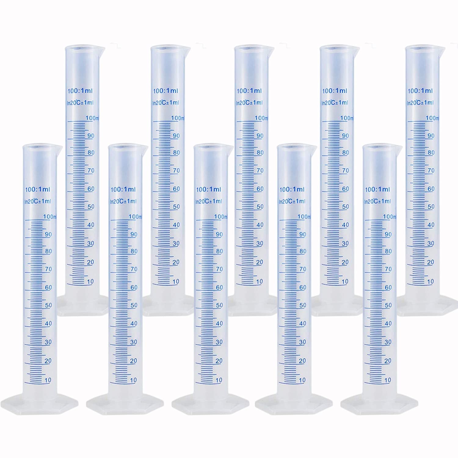Photo 1 of 10Pack 100ml Plastic Graduated Cylinder, Plastic Measuring Cylinder Set, 2-Sided Marking Lab Cylinders, Clear Science Measuring Cylinder for Home and School Science, Laboratory Supplies