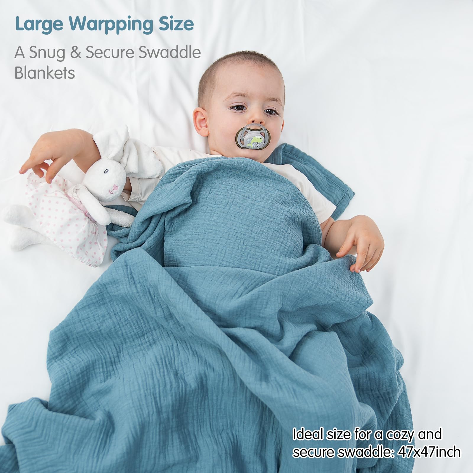 Baby Blanket,Muslin Swaddle Blankets for Boys Girls,Newborn Receiving Blanket with 6 Layer Cotton,Crib Blanket for Toddler,Nursery Blanket,Throws Bed Blanket,47